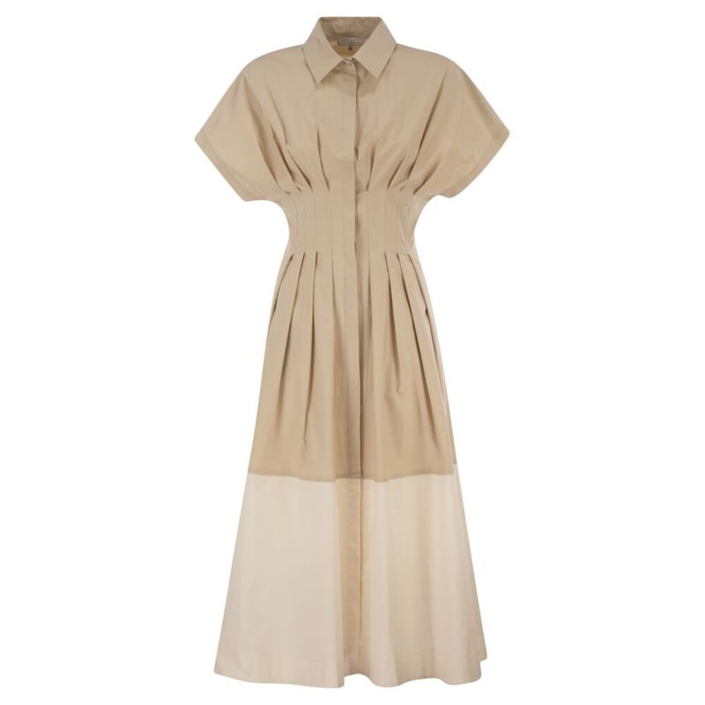 Antonelli Firenze Women Cotton Stretch Shirt Dress With Pleated Waist